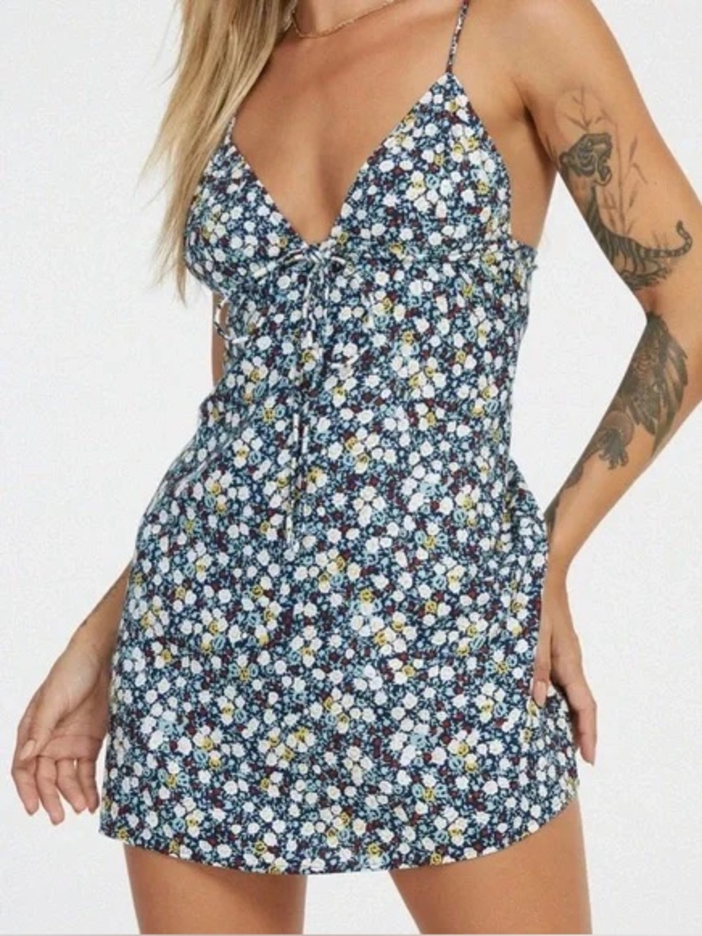 NWT Motel Rocks Navy Floral Tie-Front Mini Dress
